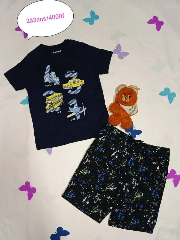 T-shirt noir cars et short imprimé