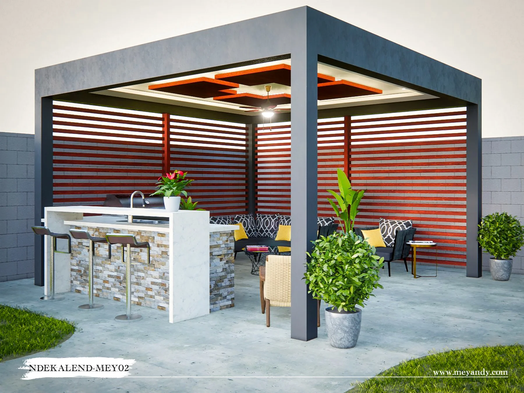 Modern Pergola with Premium Outdoor Kitchen - NDEKALEND-MEY02